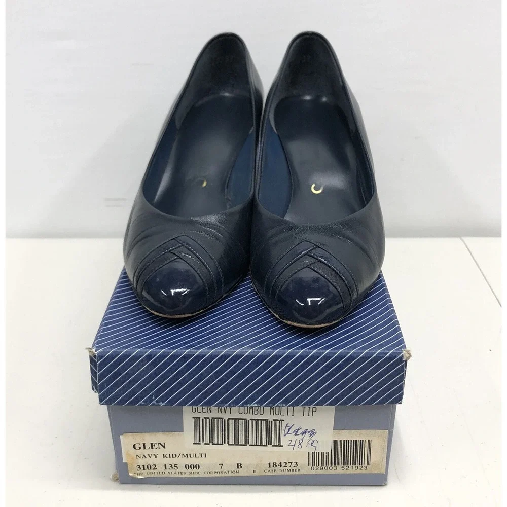 Selby Vintage Women's 7 B‎ Glen Navy Blue Multi Textured Tip Point Toe Heel Shoe